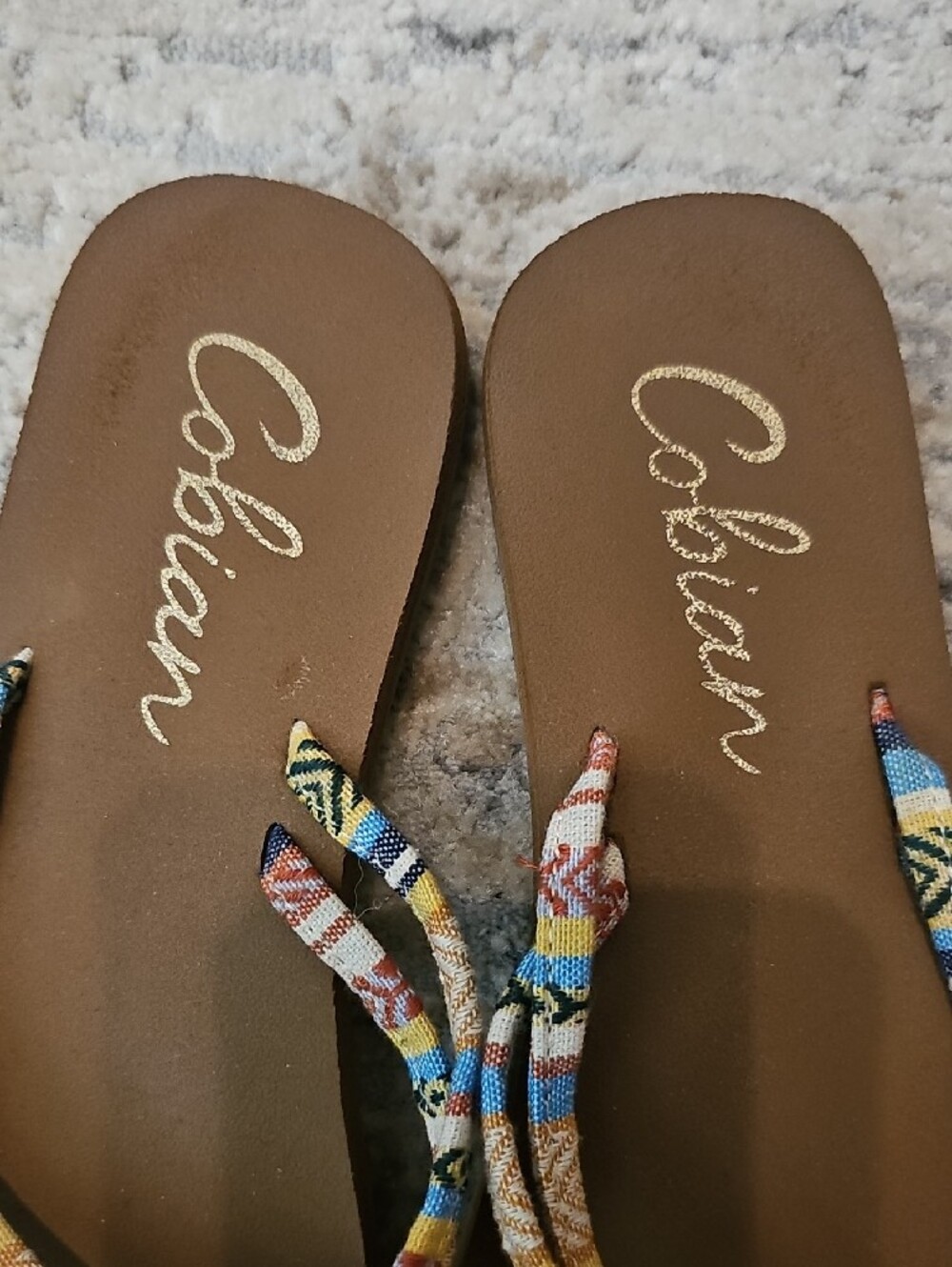 Cobian Women's Brown Sandals with Multicolor Woven Straps 7.5/8 - Picture 2 of 4
